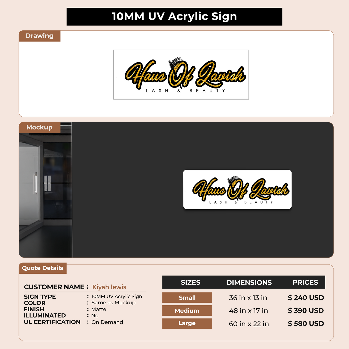 10MM UV Acrylic Sign for Kiyah lewis