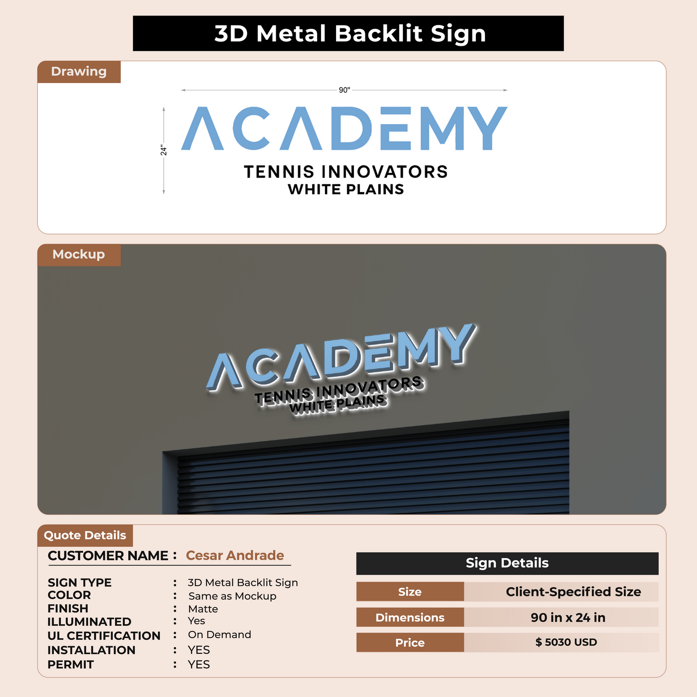 3D Metal Back-lit Signs For Cesar Andrade