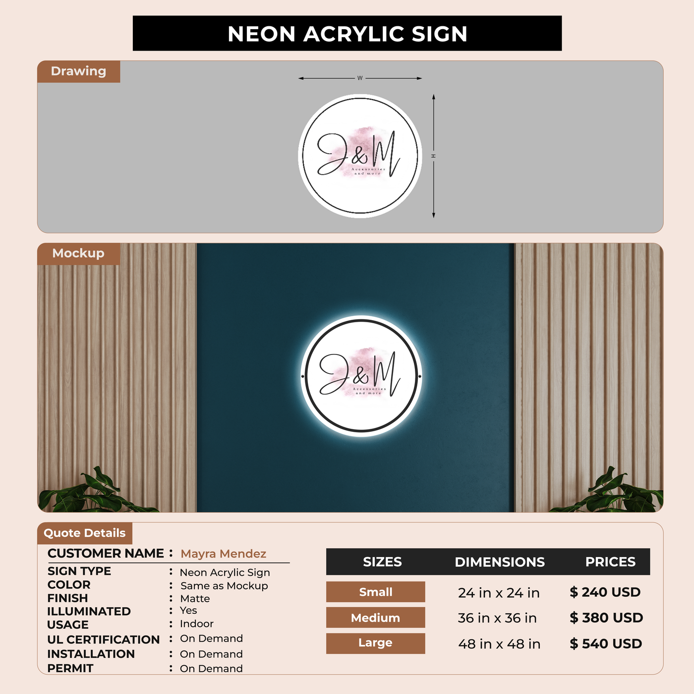 Neon Acrylic Sign for Mayra Mendez