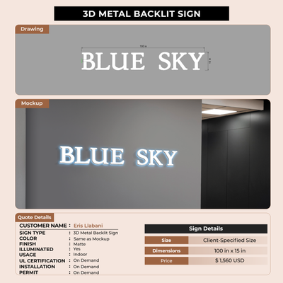 3D Metal Backlit Sign for Eris Llabani