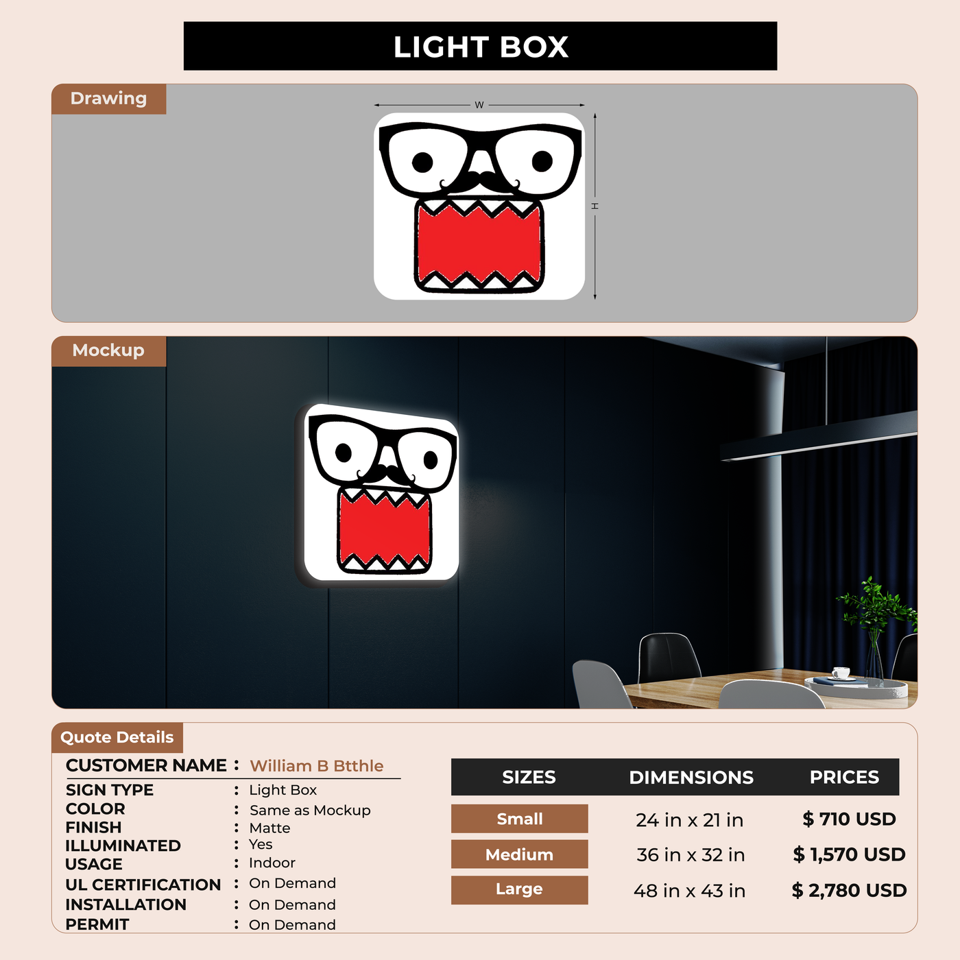 Lightbox Sign for William B Btthle