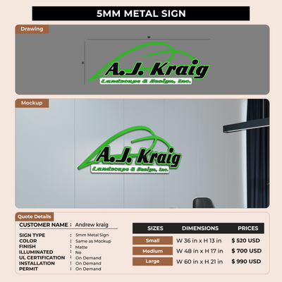 Business Signage for Andrew kraig