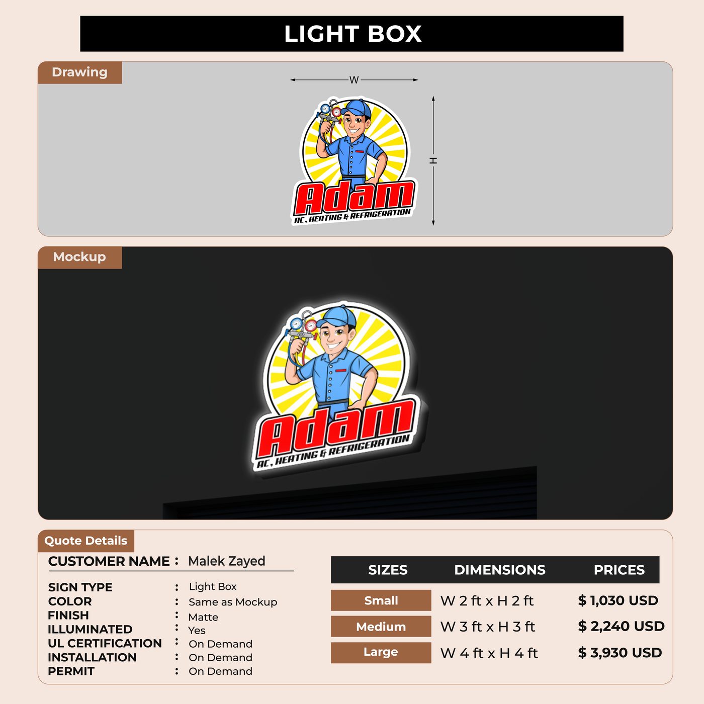 Business Signage for Malek Zayed