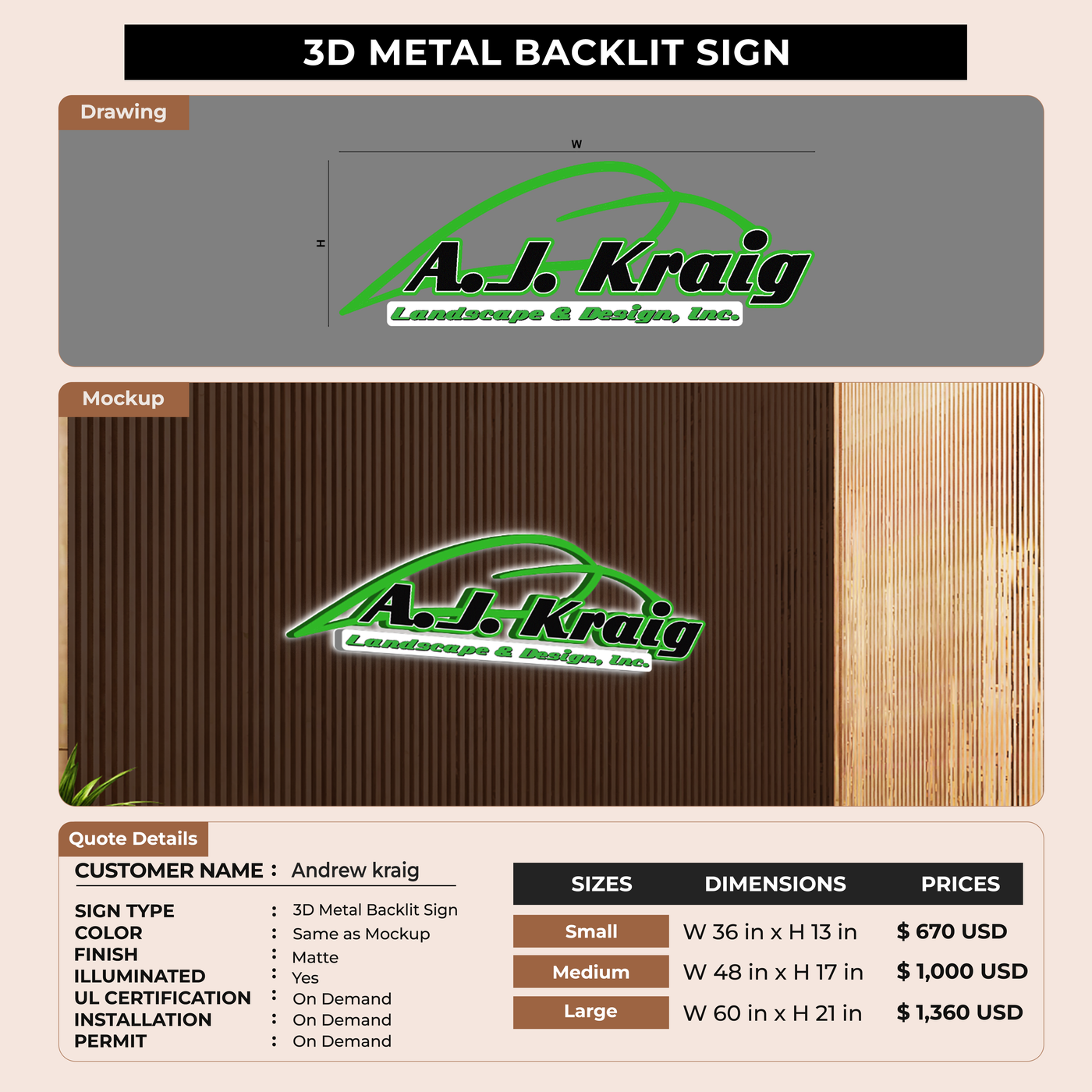 Business Signage for Andrew kraig