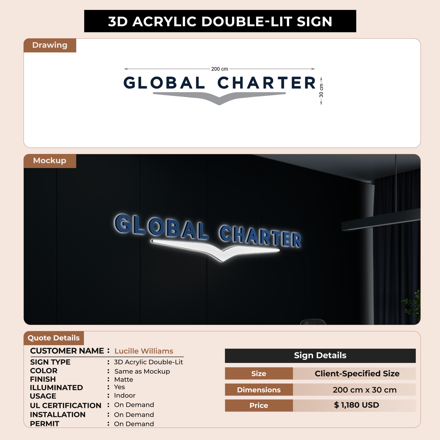 3D Acrylic Double-lit Signs For Lucille Williams