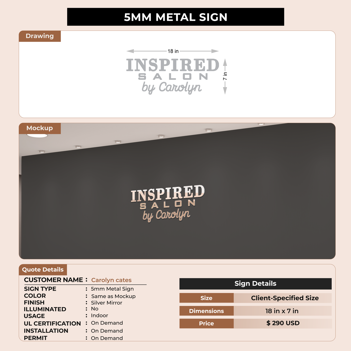 5MM Metal Sign For Carolyn cates