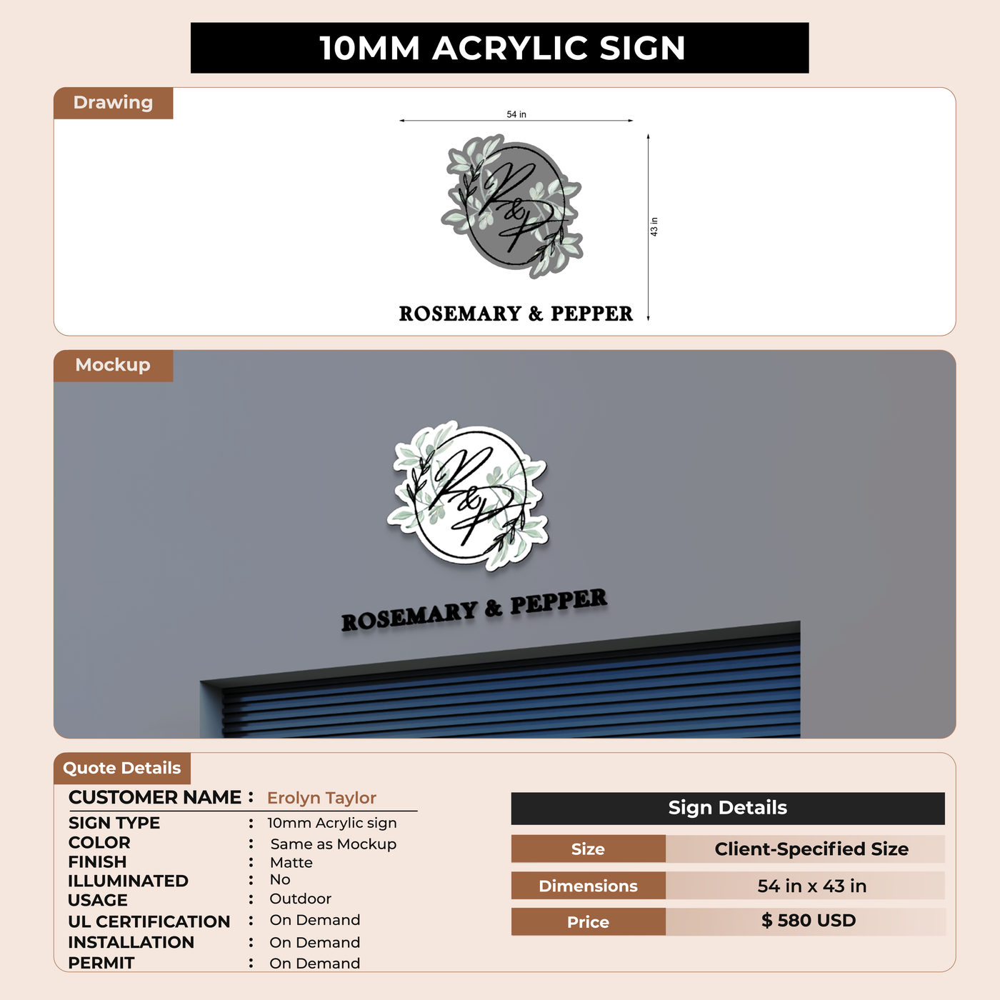 10mm Acrylic Sign Erolyn Taylor