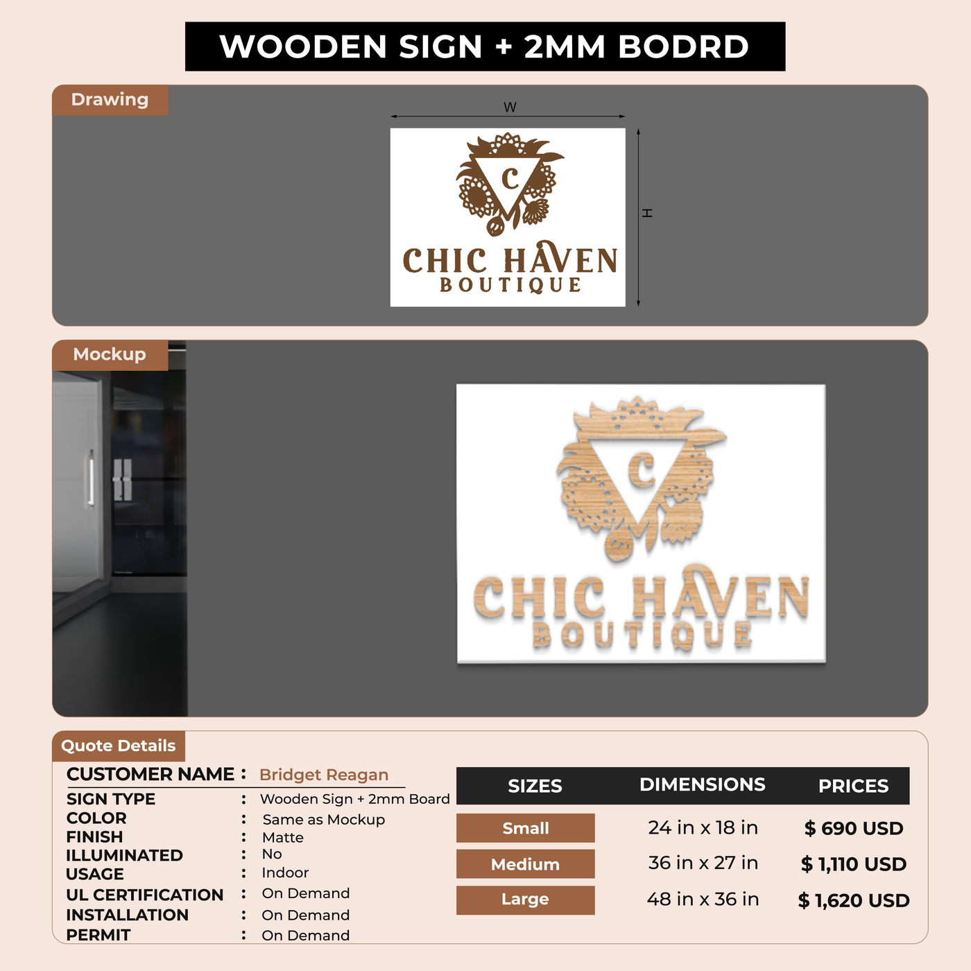 Wooden Sign with 2mm board For Bridget Reagan