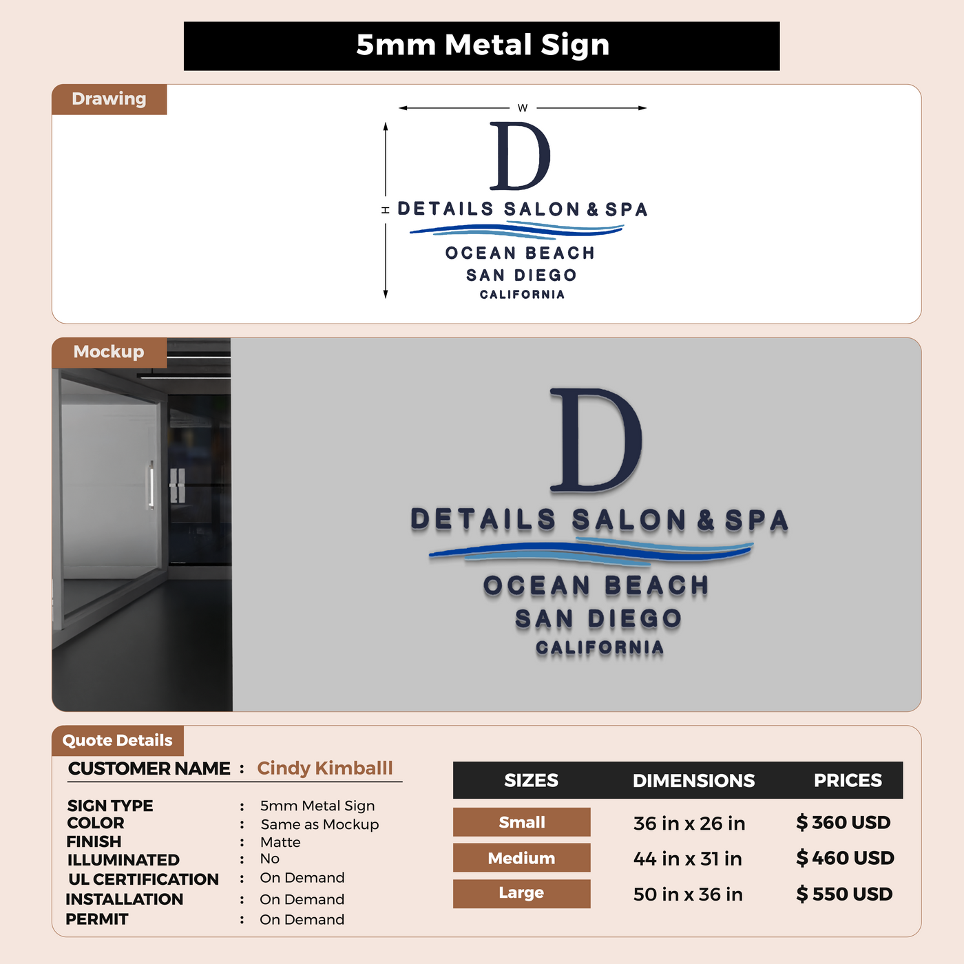 5mm metal sign for Cindy kimballl