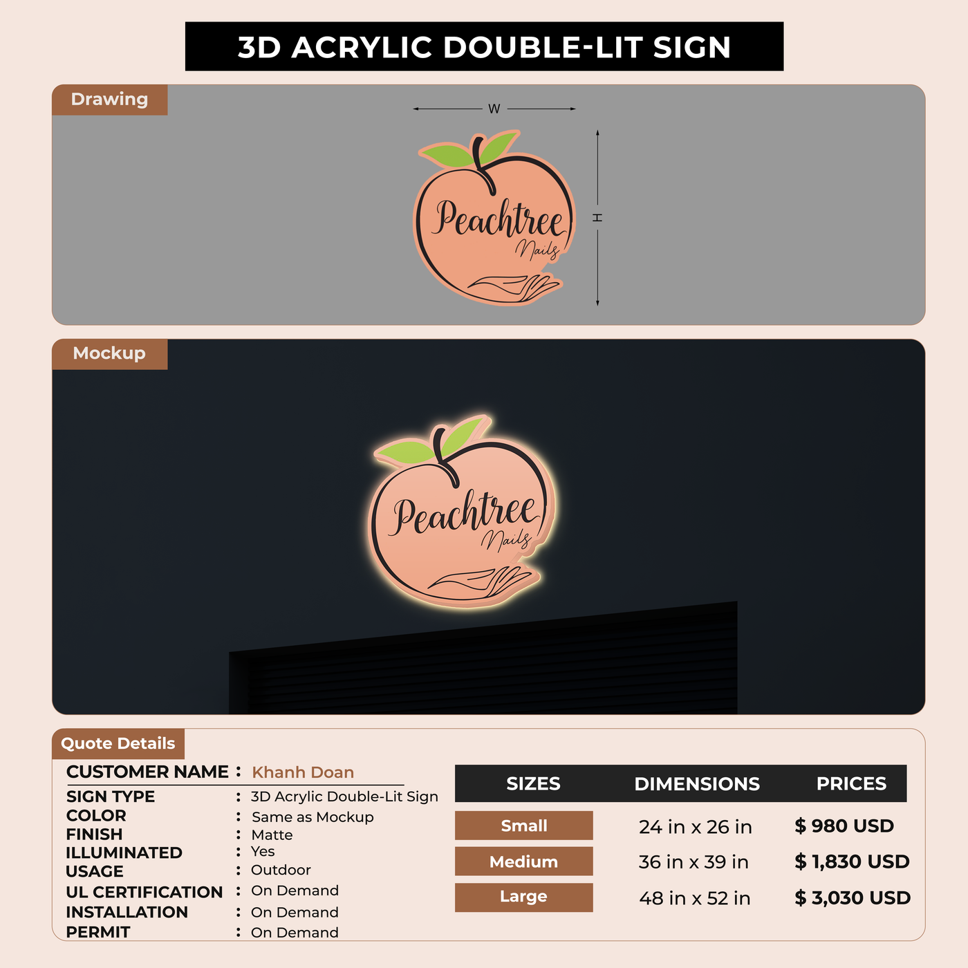 3D Acrylic Double-lit Sign For Khanh Doan