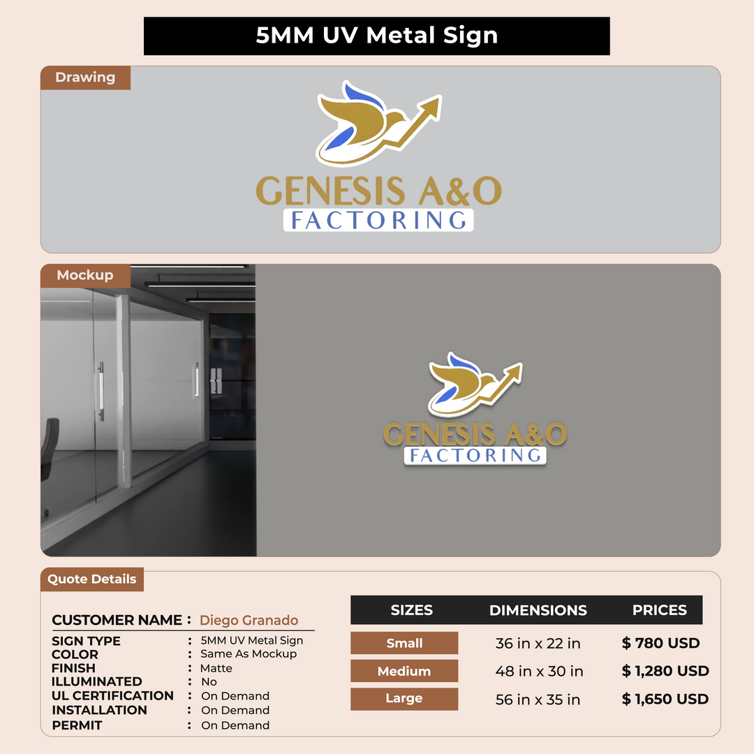 5MM UV Metal Sign For Diego Granado