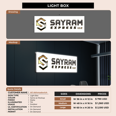 Lightbox Sign for Ali Akhmadovich