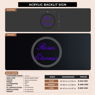 Acrylic Backlit Sign For Alison