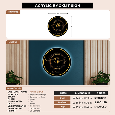 Acrylic Backlit Sign For Amani Brown