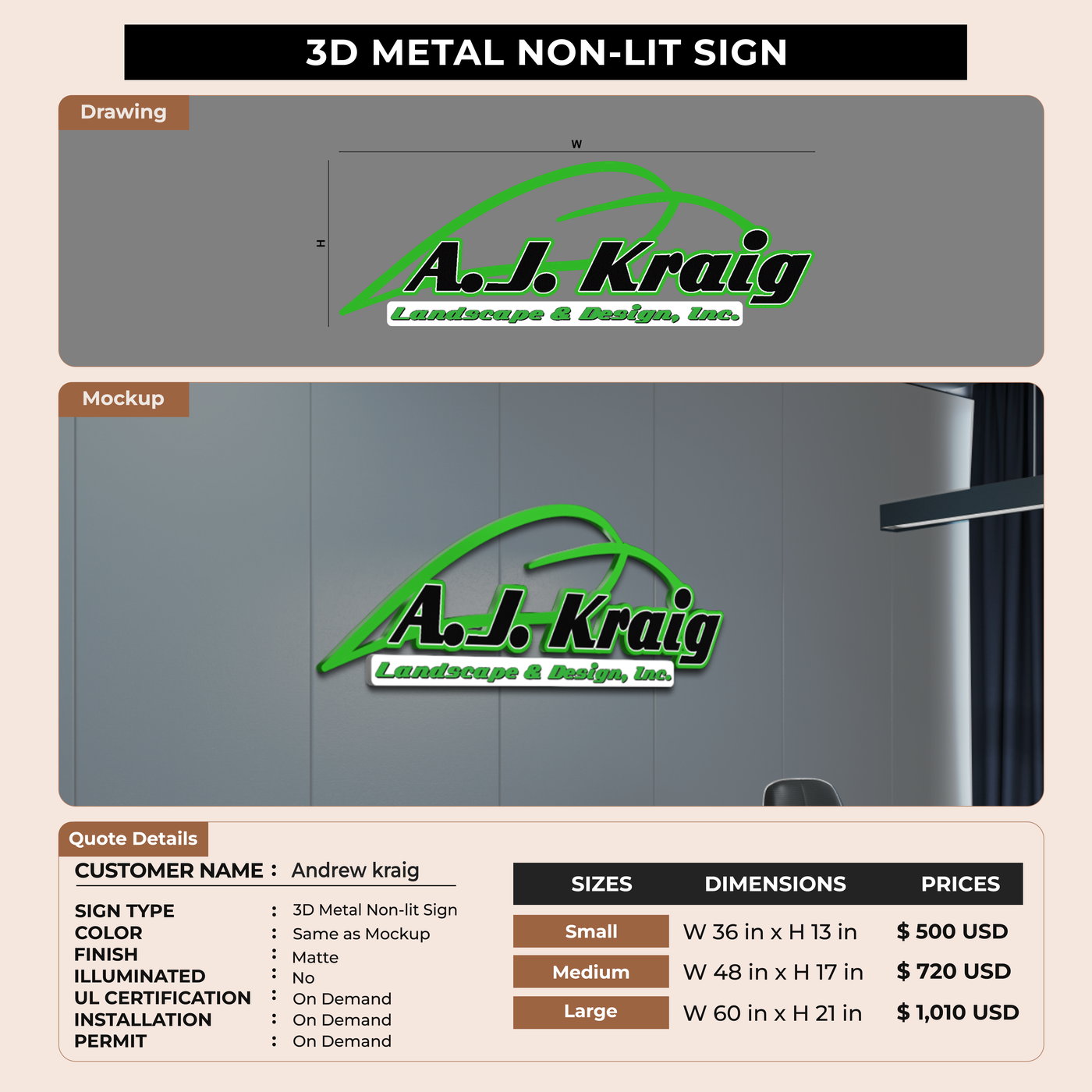 Business Signage for Andrew kraig