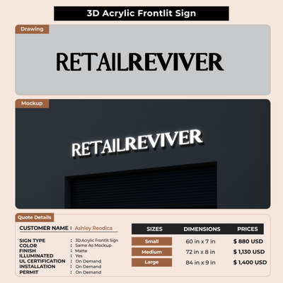3D Acrylic Frontlit Sign for Ashley Reodica