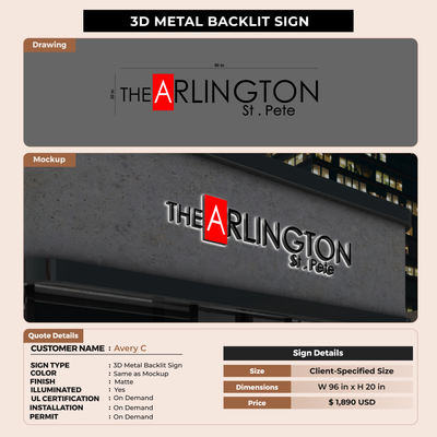 3D Metal Backlit Sign for Avery C