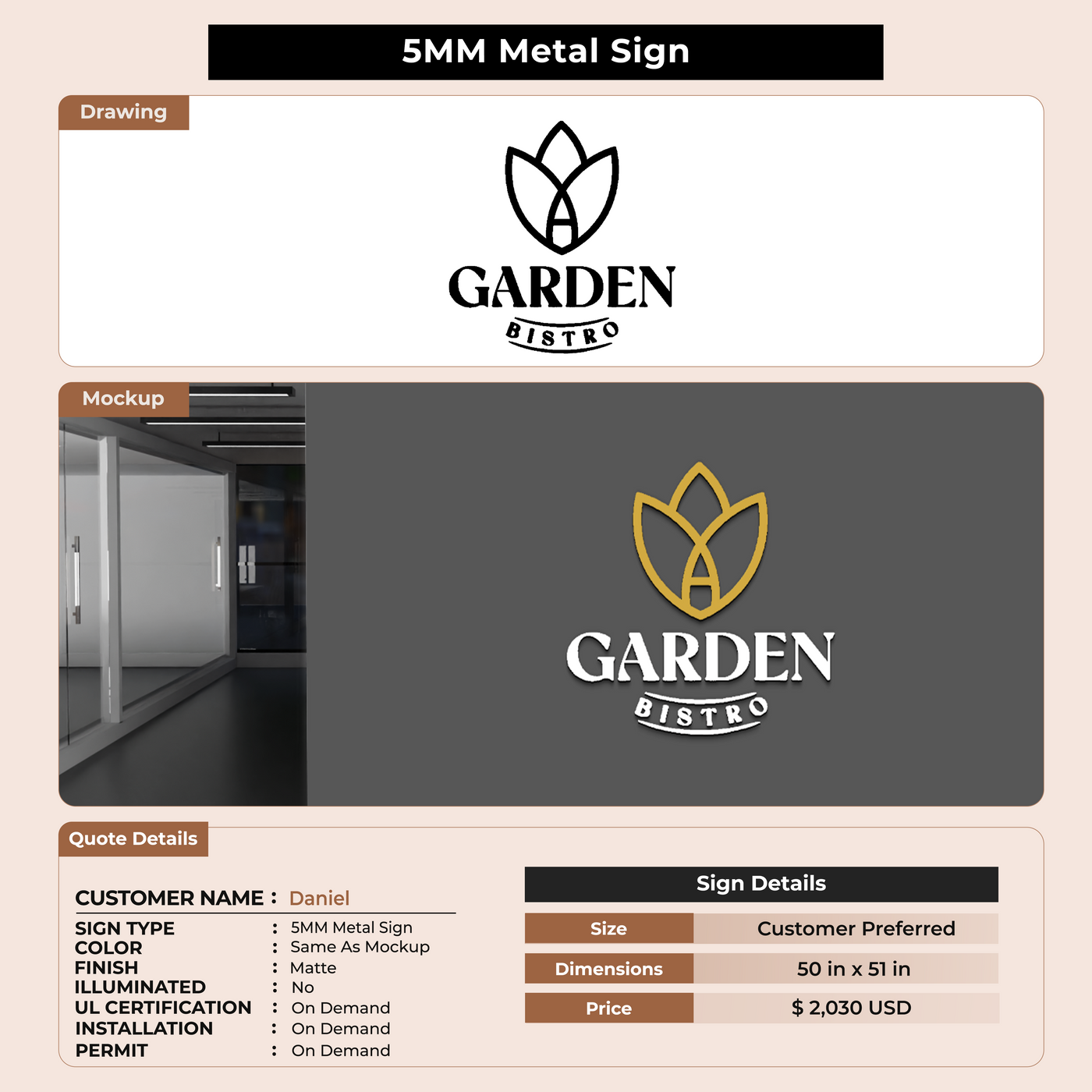 5MM Metal Sign For Daniel