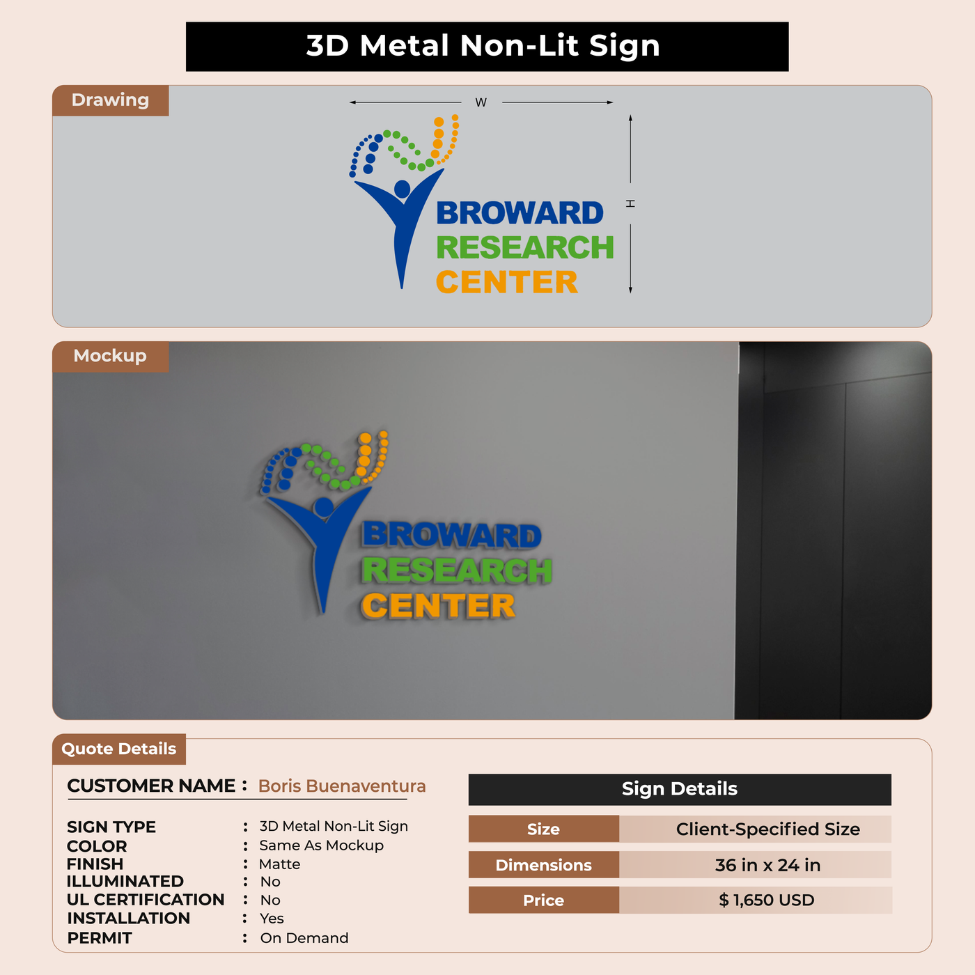3D Metal Signs for Boris Buenaventura