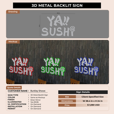 3D Metal Backlit Sign fore Burkley Showe