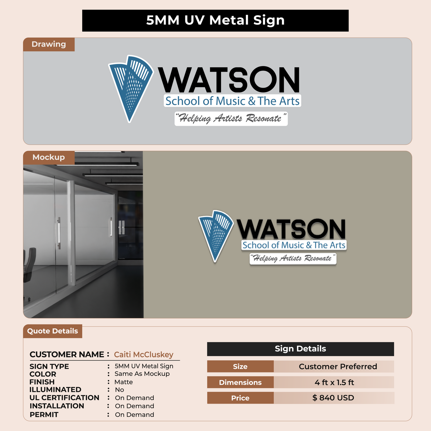 5MM UV Metal Sign For Caiti McCluskey