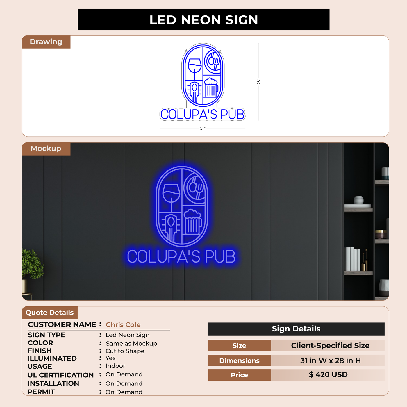 3D Metal Backlit Sign for Chris Cole