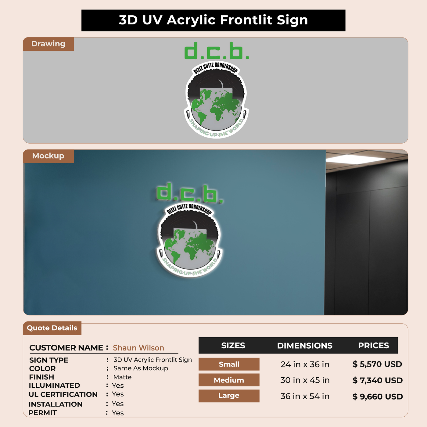 3D UV Acrylic Front-lit Sign For Shaun Wilson