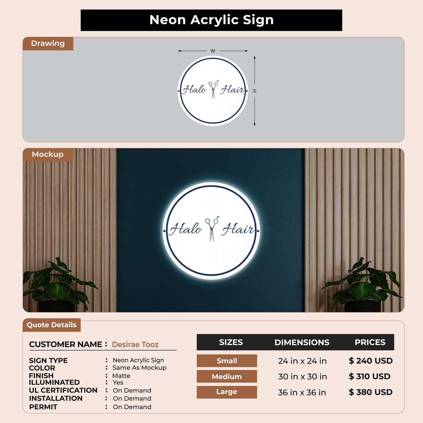 Business signage for Desirae Tooz