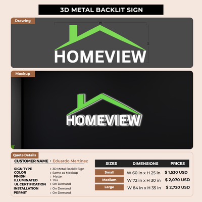 3D Metal BAcklit Sign for Eduardo Martinez