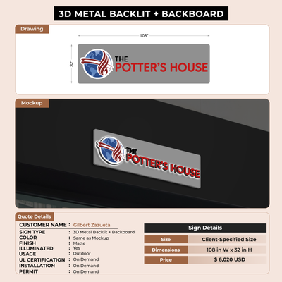 Metal Backlit Sign With Backboard for Gilbert Zazueta