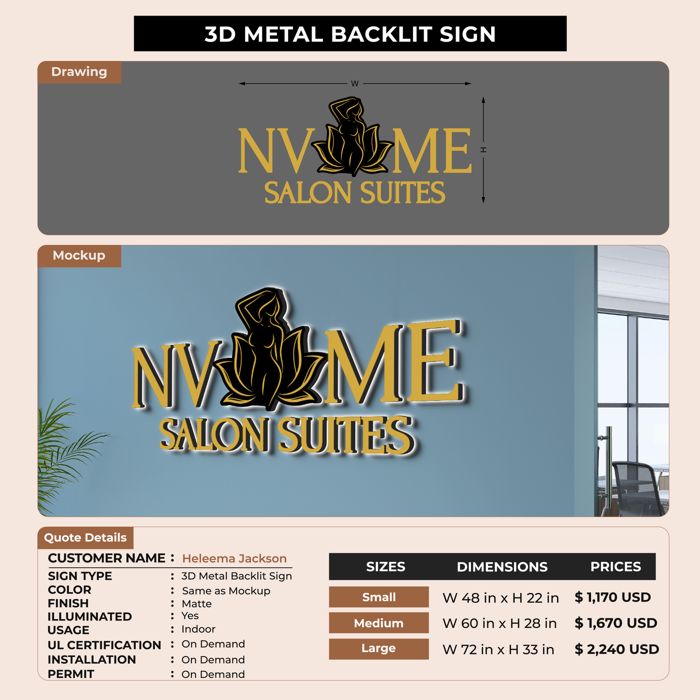 3D Metal Back-lit Sign For Heleema Jackson