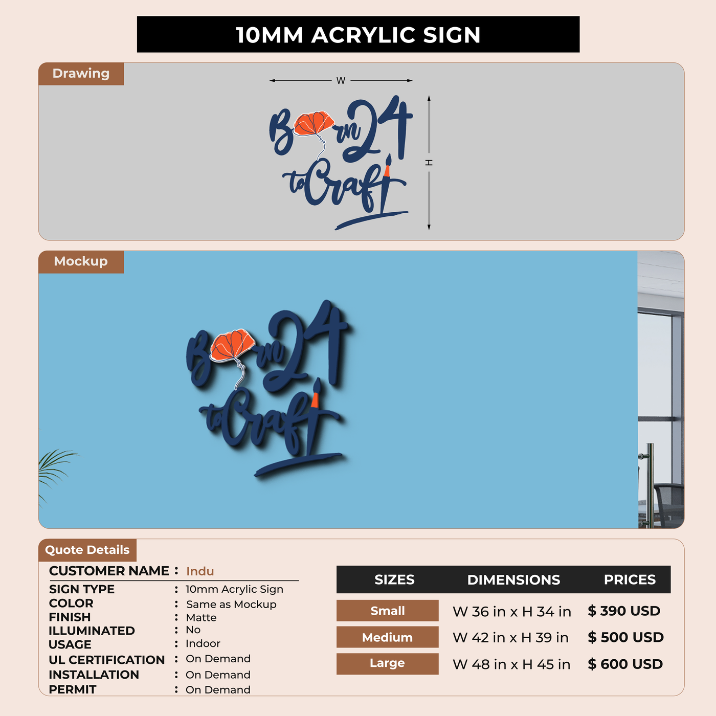 10mm Acrylic Sign For Indu