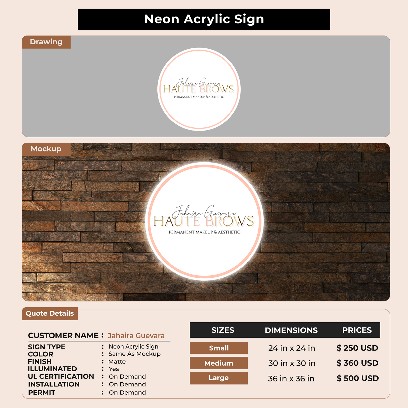 Neon Acrylic Sign for Jahaira Guevara