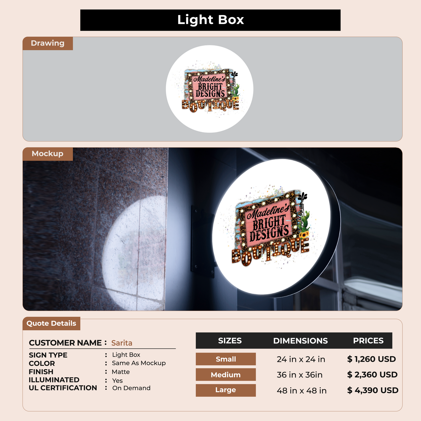 LightBox Sign For Sarita