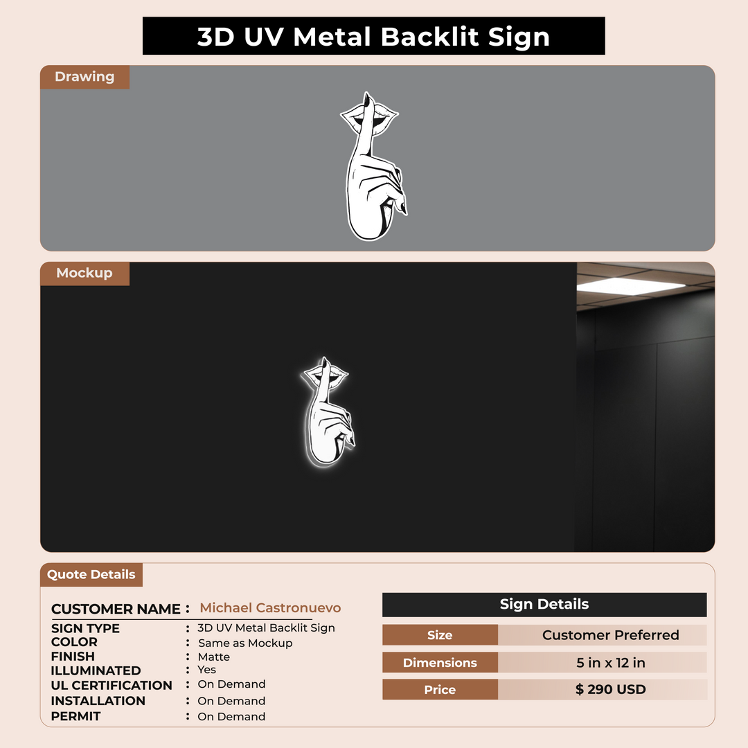 3D UV Metal Back-lit Sign For Michael Castronuevo