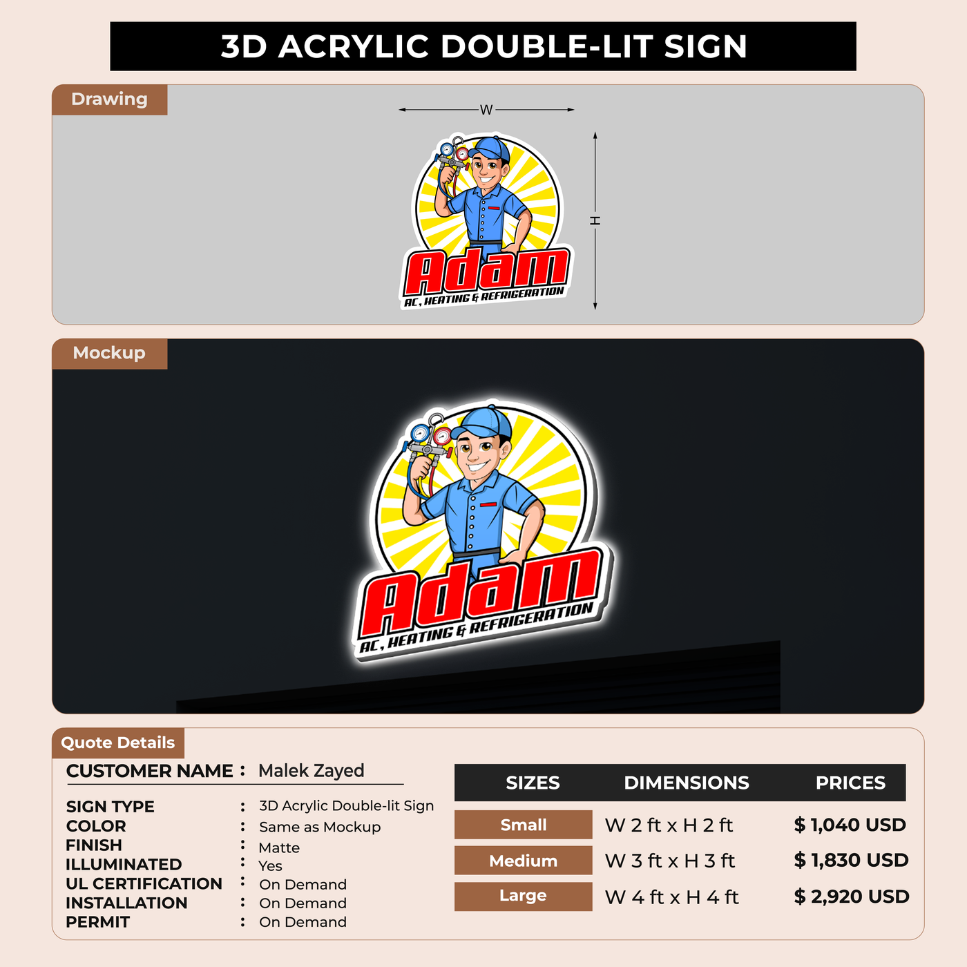 Business Signage for Malek Zayed