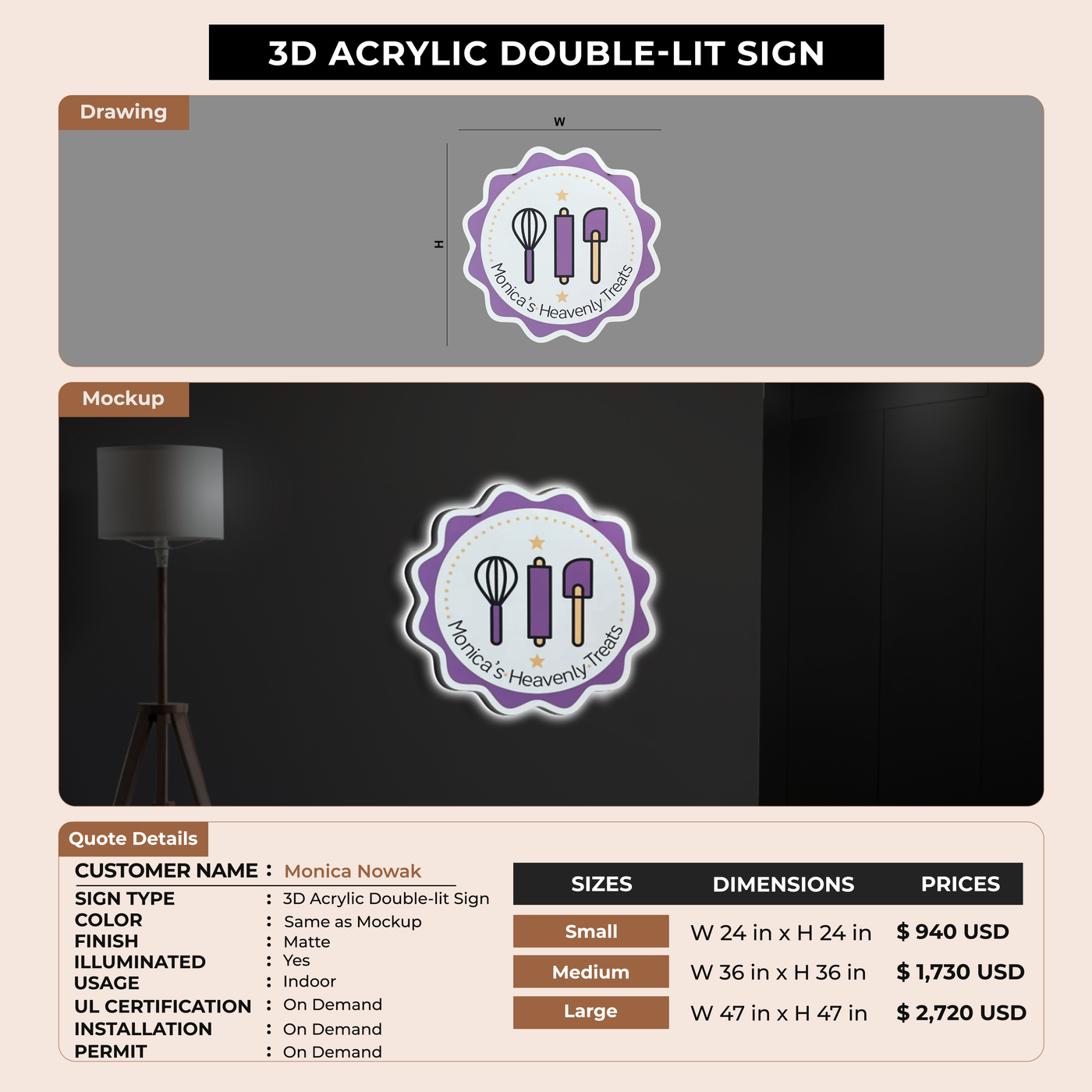 3D Acrylic Double-Lit Sign for Monica Nowak