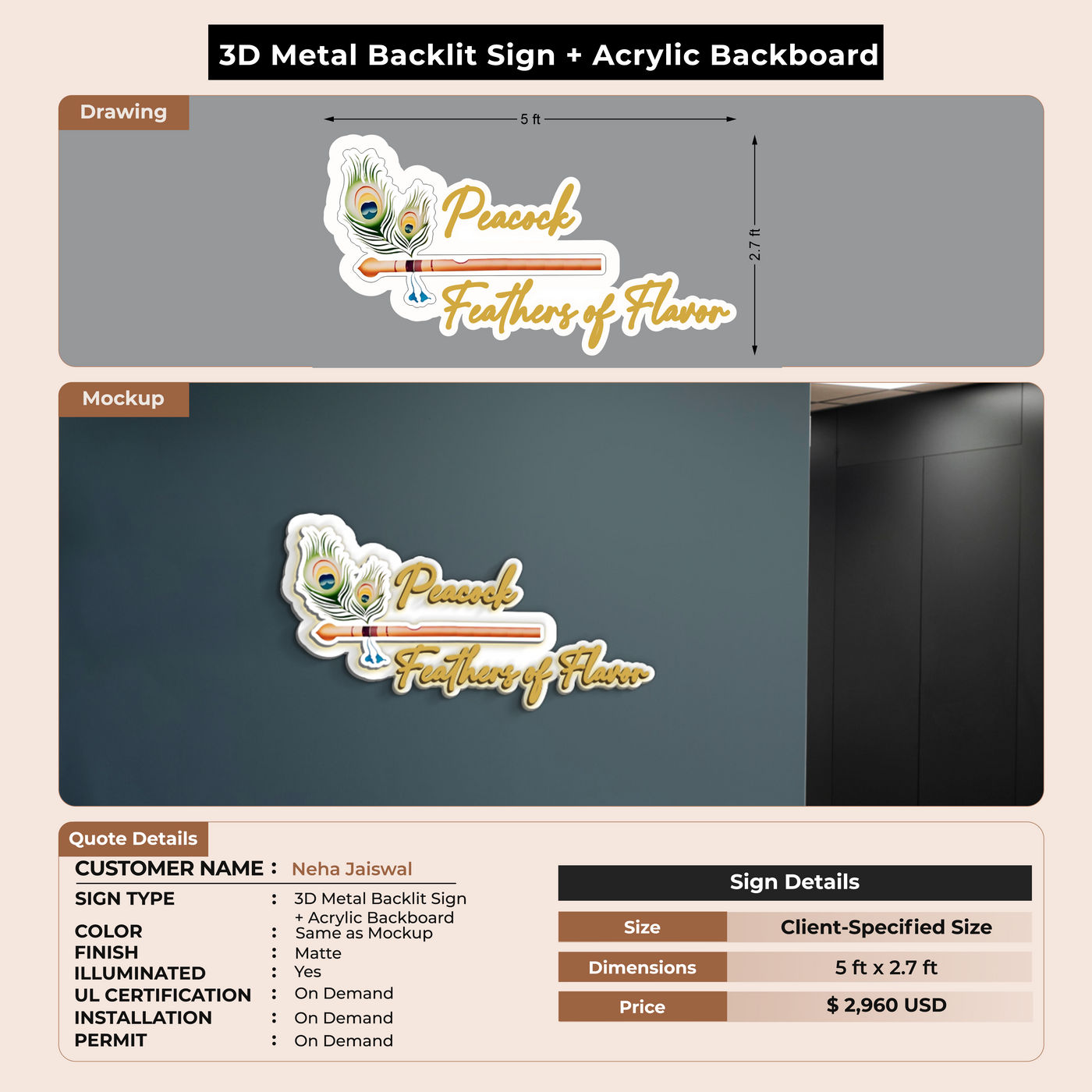 3d metal backlit with acrylic board for Neha Jaiswal