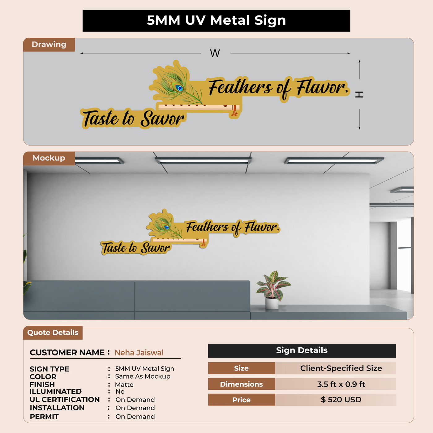 5MM  Metal Sign for Neha Jaiswal