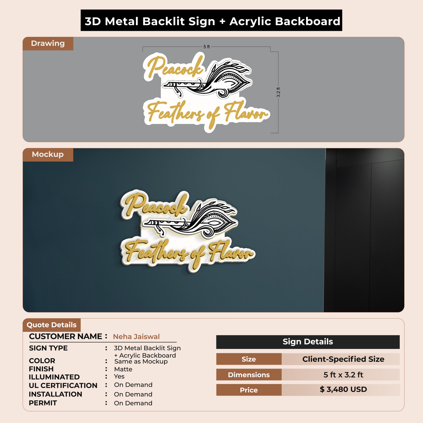 3d metal backlit with acrylic board for Neha Jaiswal