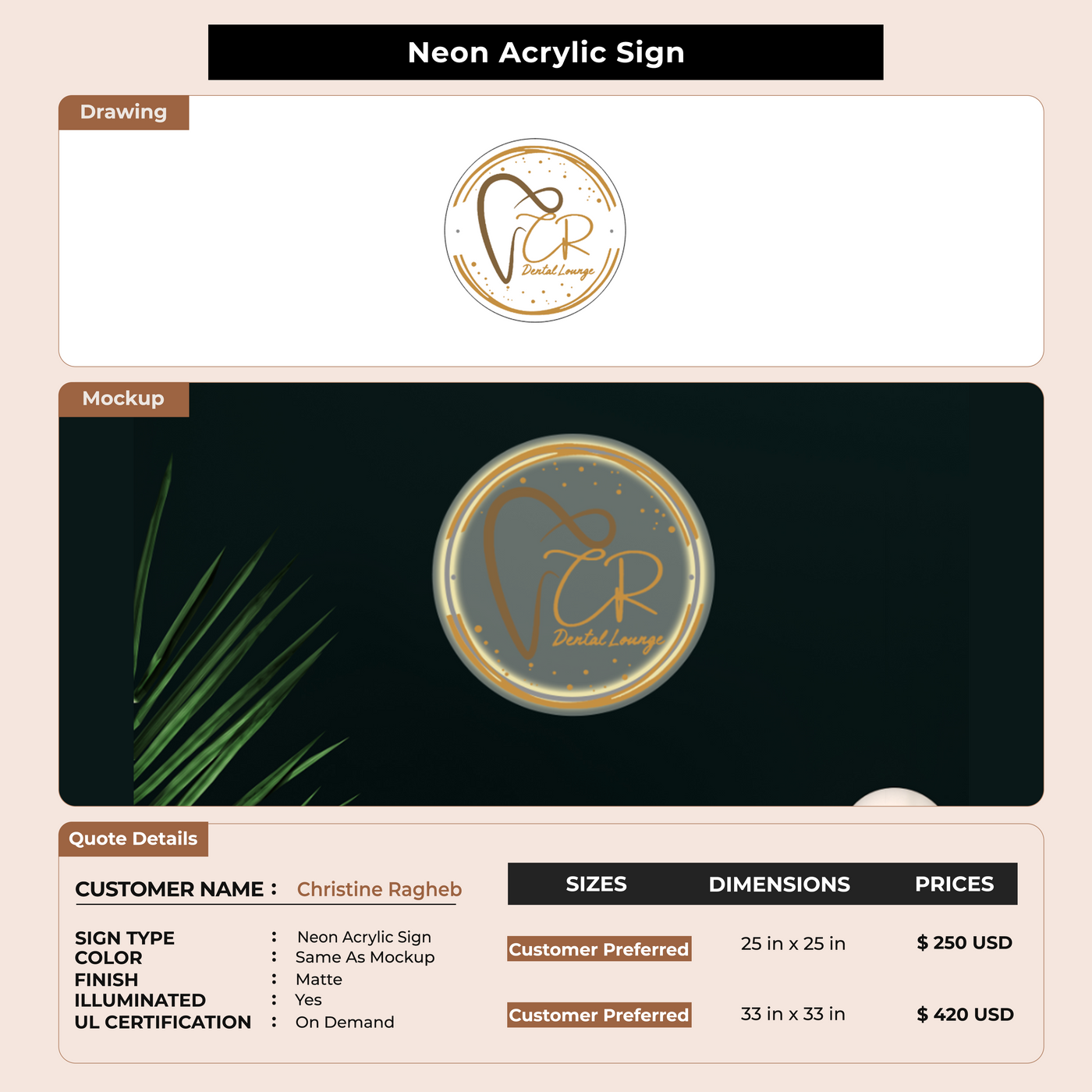 Neon Acrylic Sign For Christine Ragheb