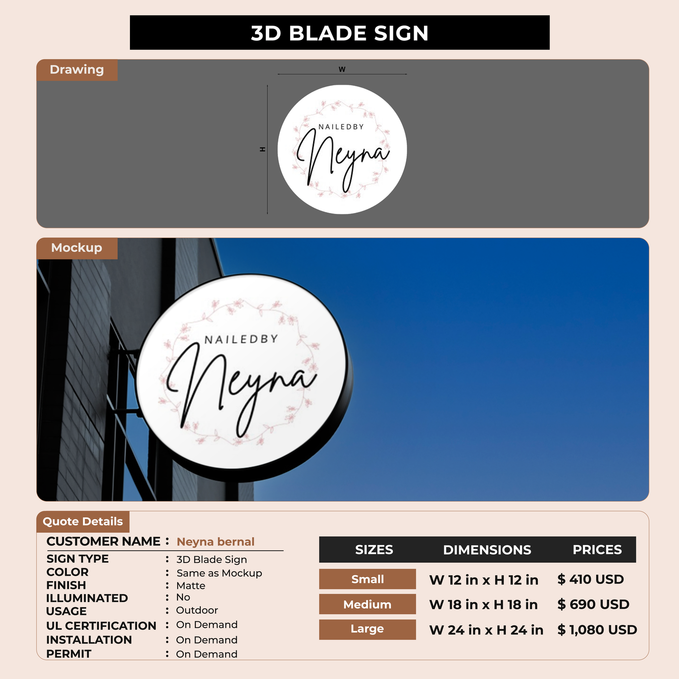 3D Blade Sign for Neyna bernal