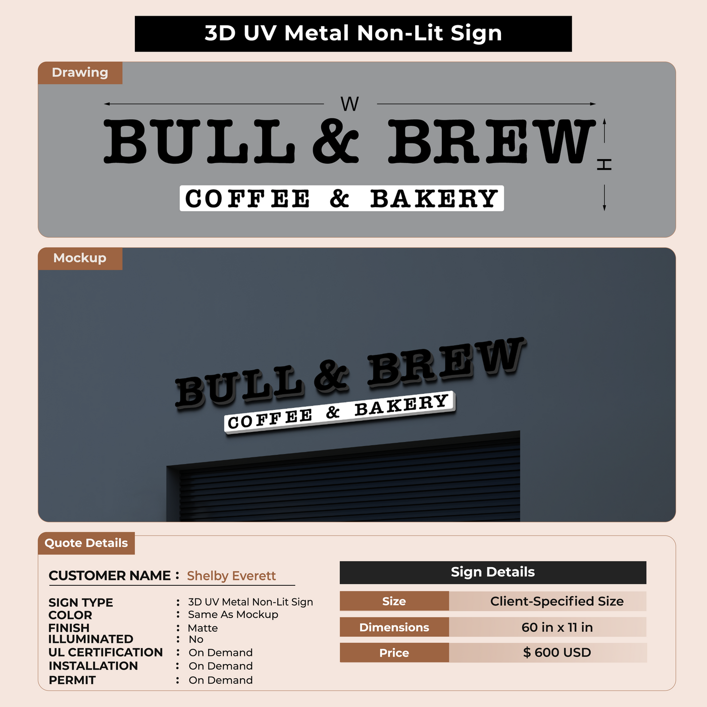 3D METAL NON-LIT Sign For Shelby Everett