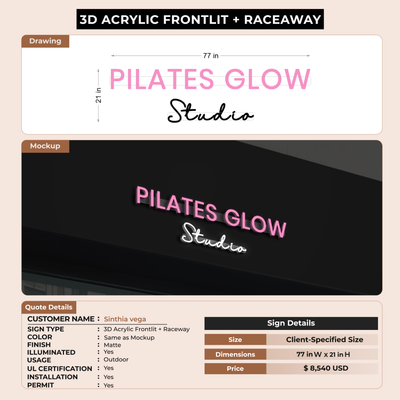 3D Acrylic Frontlit With Raceway for Sinthia vega