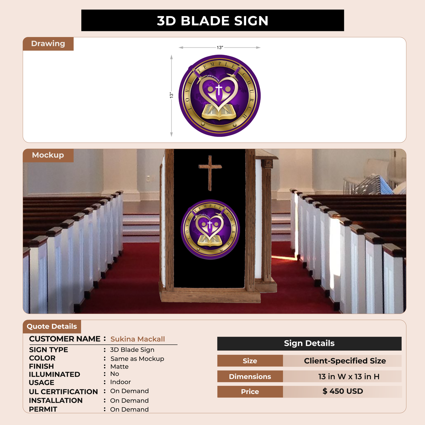 3D Blade sign for Sukina Mackall