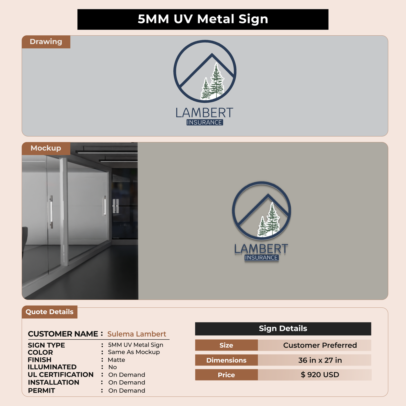 5MM UV Metal Sign For Sulema Lambert