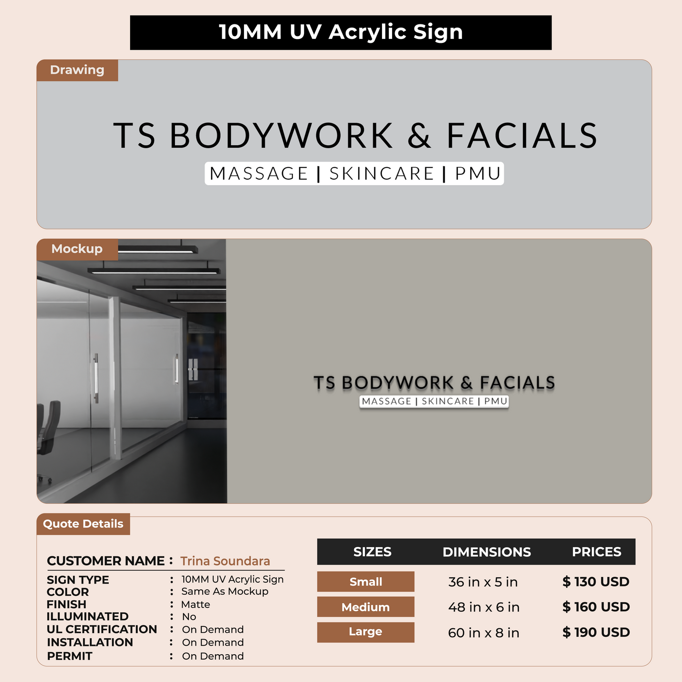 10MM UV Acrylic Sign For Trina Soundara