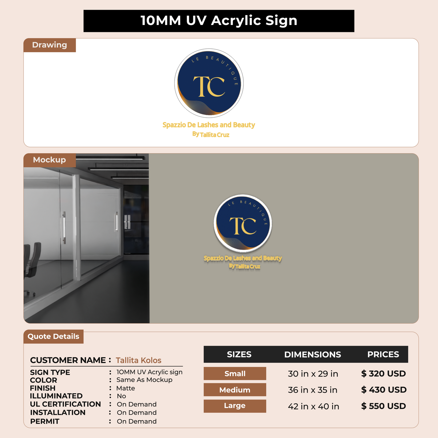 Business signage for Tallita Kolos