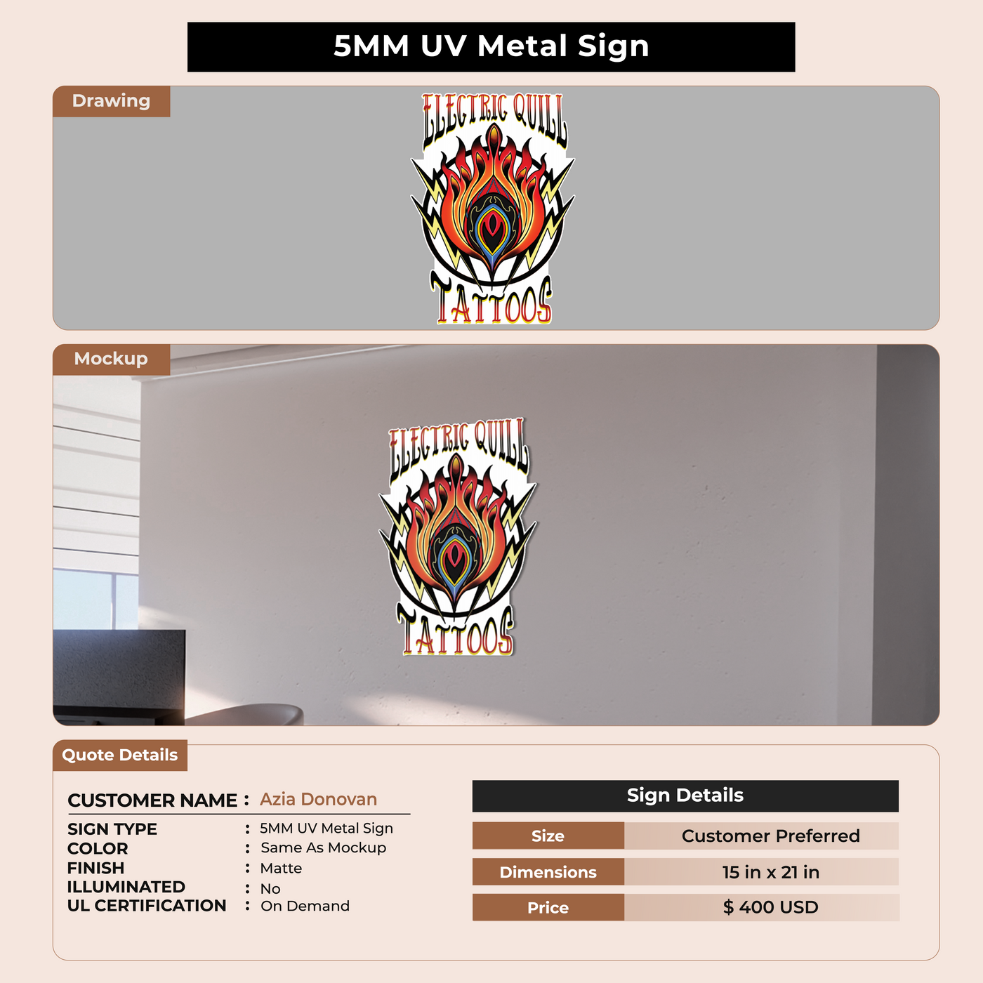 5MM UV Metal Sign for Azia Donovan