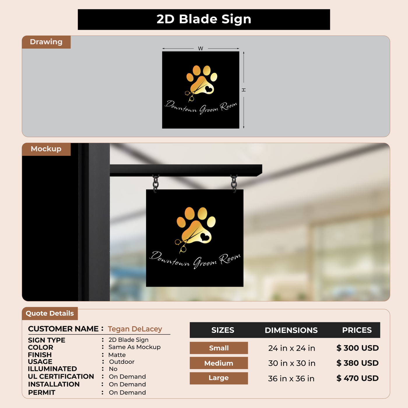2D Blade sign for Tegan DeLacey